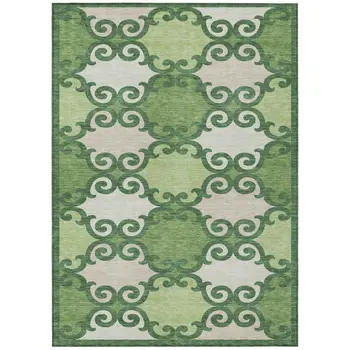 10' X 14' Green And Ivory Trellis Washable Indoor Outdoor Area Rug