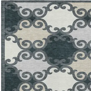 3' X 5' Gray And Ivory Trellis Washable Indoor Outdoor Area Rug