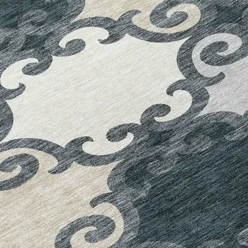 8' Gray And Ivory Round Trellis Washable Indoor Outdoor Area Rug