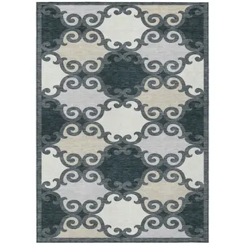 9' X 12' Gray And Ivory Trellis Washable Indoor Outdoor Area Rug