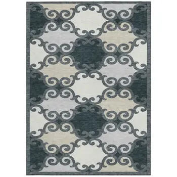 10' X 14' Gray And Ivory Trellis Washable Indoor Outdoor Area Rug