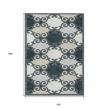 10' X 14' Gray And Ivory Trellis Washable Indoor Outdoor Area Rug