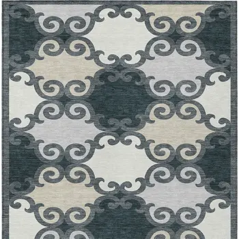 10' X 14' Gray And Ivory Trellis Washable Indoor Outdoor Area Rug