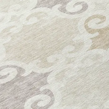8' Ivory And Beige Round Trellis Washable Indoor Outdoor Area Rug