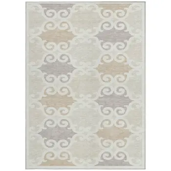 8' X 10' Ivory And Beige Trellis Washable Indoor Outdoor Area Rug