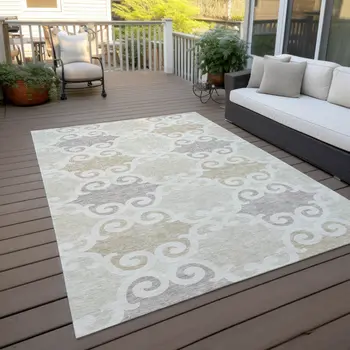 8' X 10' Ivory And Beige Trellis Washable Indoor Outdoor Area Rug