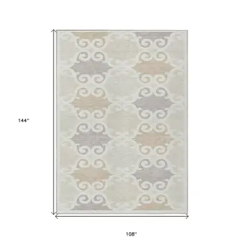 9' X 12' Ivory And Beige Trellis Washable Indoor Outdoor Area Rug