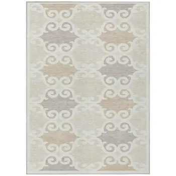 9' X 12' Ivory And Beige Trellis Washable Indoor Outdoor Area Rug