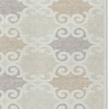9' X 12' Ivory And Beige Trellis Washable Indoor Outdoor Area Rug