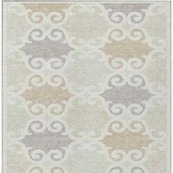10' X 14' Ivory And Beige Trellis Washable Indoor Outdoor Area Rug