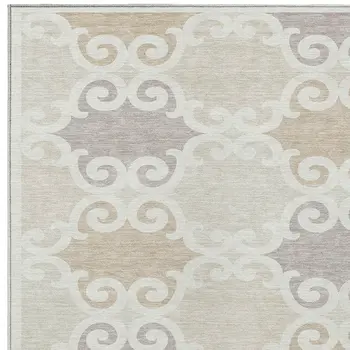 10' X 14' Ivory And Beige Trellis Washable Indoor Outdoor Area Rug