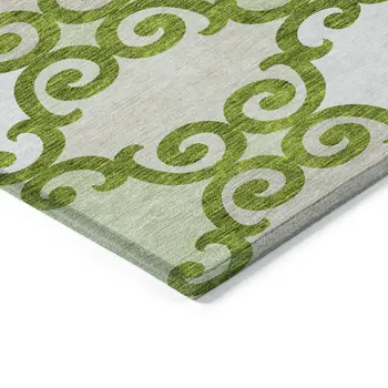 3' X 5' Lime Green And Ivory Trellis Washable Indoor Outdoor Area Rug