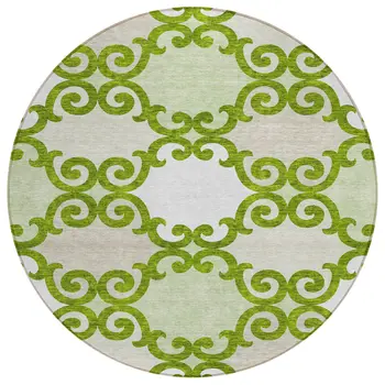 8' Lime Green And Ivory Round Trellis Washable Indoor Outdoor Area Rug