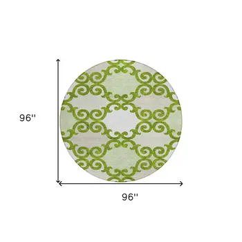 8' Lime Green And Ivory Round Trellis Washable Indoor Outdoor Area Rug