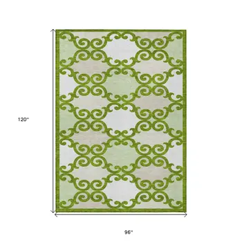 8' X 10' Lime Green And Ivory Trellis Washable Indoor Outdoor Area Rug