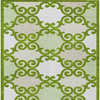 8' X 10' Lime Green And Ivory Trellis Washable Indoor Outdoor Area Rug