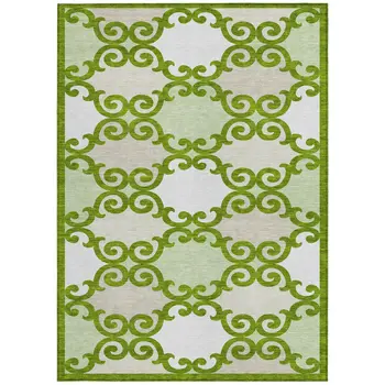 10' X 14' Lime Green And Ivory Trellis Washable Indoor Outdoor Area Rug