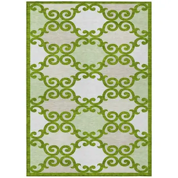 10' X 14' Lime Green And Ivory Trellis Washable Indoor Outdoor Area Rug
