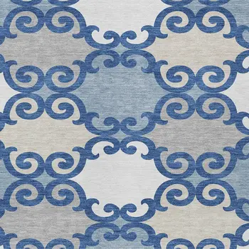 3' X 5' Navy Blue Gray And Ivory Trellis Washable Indoor Outdoor Area Rug