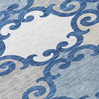 8' Navy Blue Gray And Ivory Round Trellis Washable Indoor Outdoor Area Rug