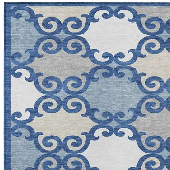8' X 10' Navy Blue Gray And Ivory Trellis Washable Indoor Outdoor Area Rug