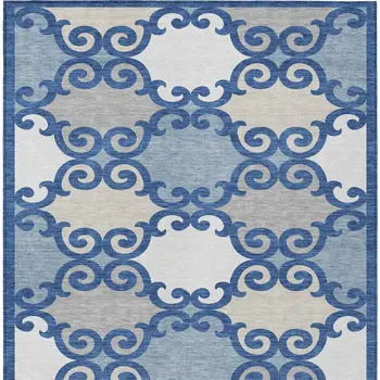 9' X 12' Navy Blue Gray And Ivory Trellis Washable Indoor Outdoor Area Rug