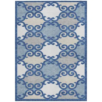 10' X 14' Navy Blue Gray And Ivory Trellis Washable Indoor Outdoor Area Rug