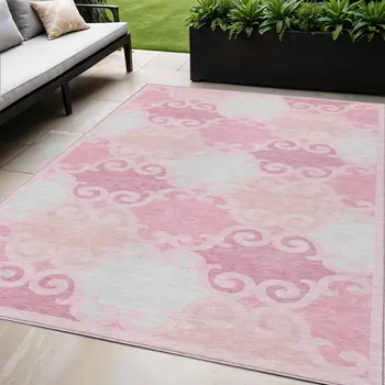 5' X 8' Pink And Gray Trellis Washable Indoor Outdoor Area Rug