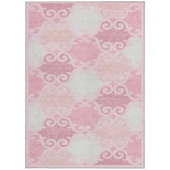 5' X 8' Pink And Gray Trellis Washable Indoor Outdoor Area Rug
