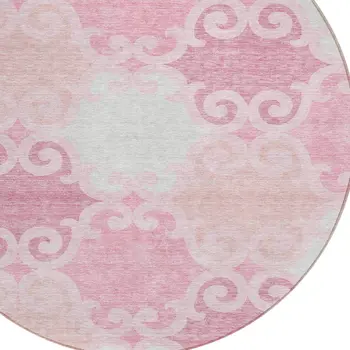 8' Pink And Gray Round Trellis Washable Indoor Outdoor Area Rug