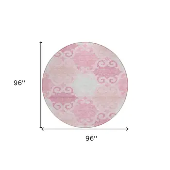 8' Pink And Gray Round Trellis Washable Indoor Outdoor Area Rug
