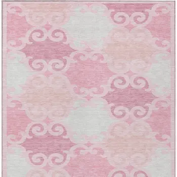 8' X 10' Pink And Gray Trellis Washable Indoor Outdoor Area Rug
