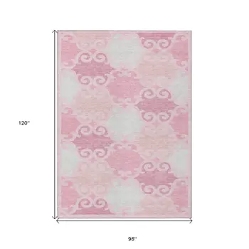 8' X 10' Pink And Gray Trellis Washable Indoor Outdoor Area Rug