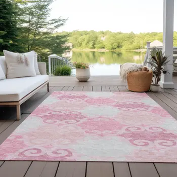 8' X 10' Pink And Gray Trellis Washable Indoor Outdoor Area Rug