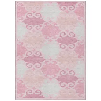 10' X 14' Pink And Gray Trellis Washable Indoor Outdoor Area Rug