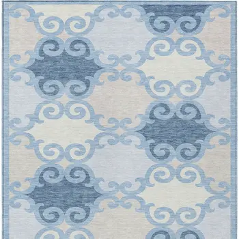 5' X 8' Sky Blue Gray And Ivory Trellis Washable Indoor Outdoor Area Rug