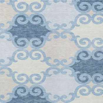 5' X 8' Sky Blue Gray And Ivory Trellis Washable Indoor Outdoor Area Rug