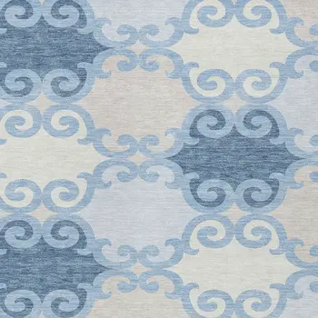 8' X 10' Sky Blue Gray And Ivory Trellis Washable Indoor Outdoor Area Rug