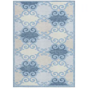 9' X 12' Sky Blue Gray And Ivory Trellis Washable Indoor Outdoor Area Rug