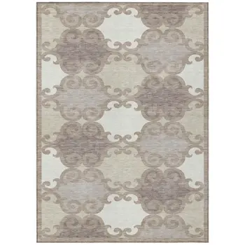 8' X 10' Taupe Beige And Gray Trellis Washable Indoor Outdoor Area Rug