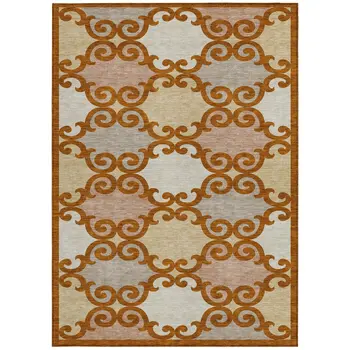 5' X 8' Terra Cotta Beige And Gray Trellis Washable Indoor Outdoor Area Rug