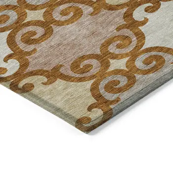 5' X 8' Terra Cotta Beige And Gray Trellis Washable Indoor Outdoor Area Rug