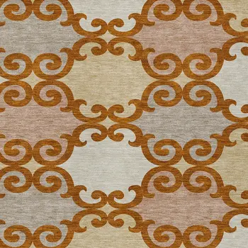 5' X 8' Terra Cotta Beige And Gray Trellis Washable Indoor Outdoor Area Rug