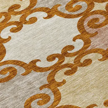 8' Terra Cotta Beige And Gray Round Trellis Washable Indoor Outdoor Area Rug