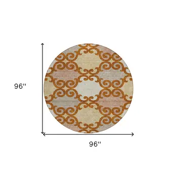 8' Terra Cotta Beige And Gray Round Trellis Washable Indoor Outdoor Area Rug
