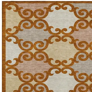 9' X 12' Terra Cotta Beige And Gray Trellis Washable Indoor Outdoor Area Rug