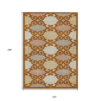 10' X 14' Terra Cotta Beige And Gray Trellis Washable Indoor Outdoor Area Rug