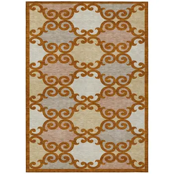 10' X 14' Terra Cotta Beige And Gray Trellis Washable Indoor Outdoor Area Rug