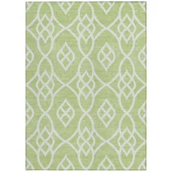 3' X 5' Artichoke Green And Ivory Trellis Washable Indoor Outdoor Area Rug