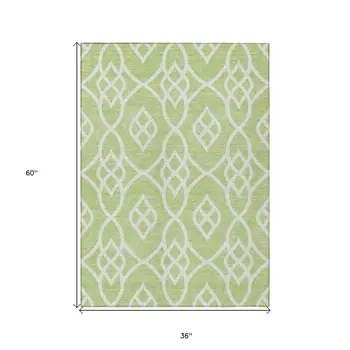 3' X 5' Artichoke Green And Ivory Trellis Washable Indoor Outdoor Area Rug